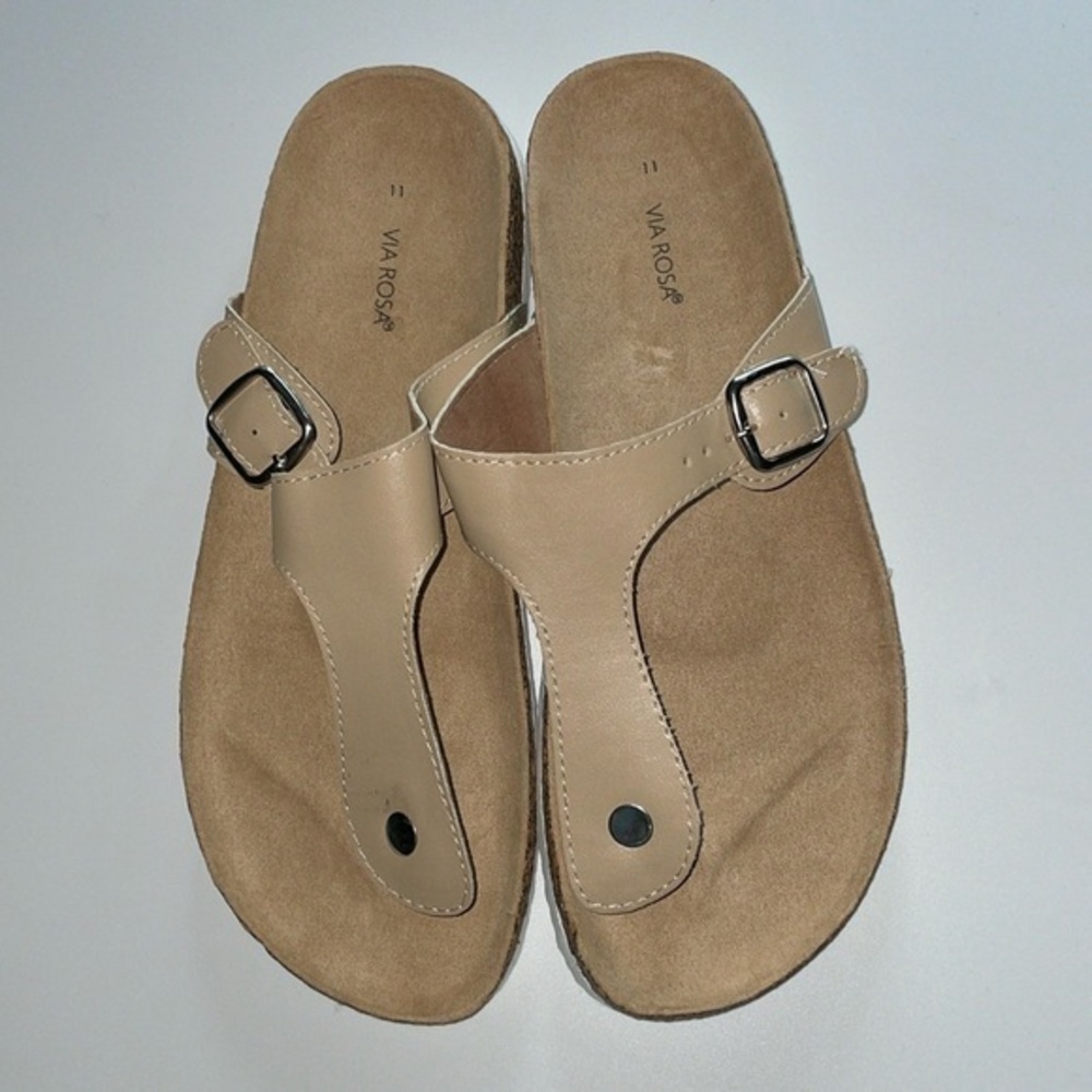 Via Rosa Buckle Toe Post‎ Footbed Sandals Tan Womens 11 Boho Hippie Festival